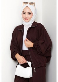 Resim Bestenur Fermuarlı Oversize Takım 1595 - Acı Kahve Acı Kahverengi 