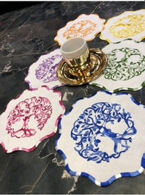 Resim Multicolor 6'lı Kokteyl Kahve Sunum Peçetesi Maraş İşi Sırma Nakı 