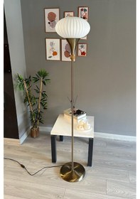 Resim Elegant Beyaz Cam Q Lambader Modern Dekoratif Metal Oturma Odası Çalışma Odası Zemin Lambası Beyaz 