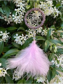 Resim EL YAPIMI Pembe Tüylü Taşlı Dikiz Aynası Süsü Bebek Süsü Hediyesi 04 