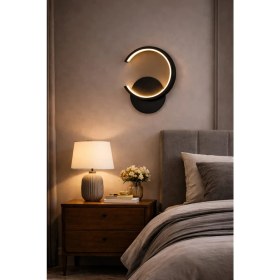 Resim Acrolite Ledli Duvar Aplik (Oturma Odası, Yatak Odası, Yemek Odası, Banyo, Kafe) ÇAP:30CM Siyah 3000K 