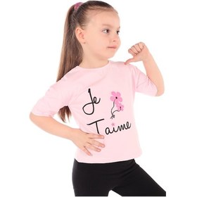 Resim Toontoy Kids Toontoy Kız Bebek Le Taime Baskılı Tişört Pembe 