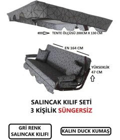 Resim Salıncak Lüks Kılıf Seti Mindersiz 3 Kişilik Gri Örümcek Desen Gri 