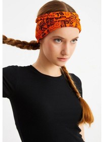 Resim 2'li Çift Taraflı Kullanım Alternatifli Pamuklu Penye, Kaymaz, Hafif, Spor Saç Bandı Bandana - Tek Ebat / Turuncu Turuncu 