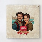 Resim Aşıklar Şehri İstanbul ve Biz Karikatürlü Taş Bardak Altlığı 