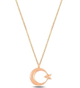 Resim OSMANLI GÜMÜŞ Zirkon Taşlı Rose Renk Ay Yıldız Model 2 Kadın Gümüş Kolye Gklayyldzm5-ros 