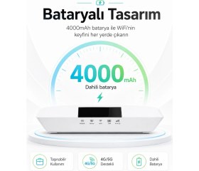 Resim Atlt Atlantis 4g/5g Wifi Router 300 Mbps Sim Kartlı 4.000MAH Dahili Batarya 4 Antenli Modem Taşınabilir Şarjlı Ev-Ofis Internet Cihazı Birden Fazla Cihaz Desteği Type-C Şarjlı 