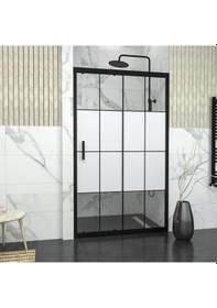 Resim Tekno Duş Black Capello 6mm Karolajlı Yarım Kumlamalı Cam 1 Sabit 1 Sürgü İki Duvar Arası Duşakabin Siyah 