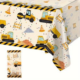 Resim 1 adet, İnşaat Temalı Masa Örtüsü, 220*130cm, Plastik Makine Yapımı Masa Örtüsü, Buldozer ve Traktör Tasarımı, Doğum Günü, Bebek Duşu, Yıldönümü, Genel Parti Dekoru için Tek Kullanımlık 