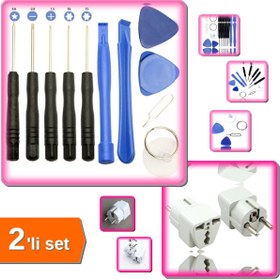 Resim HerEveOyuncak 11 Parça Elektronik Tamir Seti + Yeni Model Universal Seyahat Tipi Priz Adaptörü - 2li Set P5Z9U3 