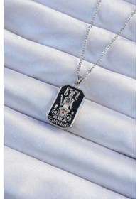 Resim 316l Çelik Zincir Gümüş Renk Siyah Mineli Tarot Kolye Çok Renkli 