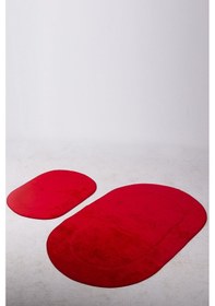 Resim Rixos Kırmızı 2'li Banyo Halısı Paspası Seti Kaymaz Deri Tabanlı Kırmızı 