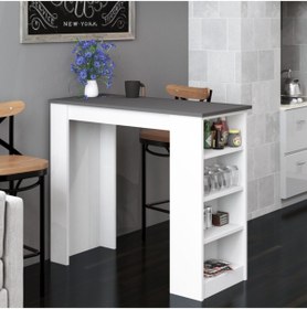 Resim Bicabin Tekila Raflı Bar Masası, Yemek, Mutfak Masası Beyaz-antrasit (bar Table) 