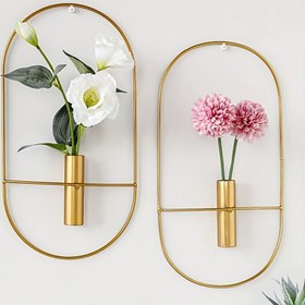 Resim 2 adet/Modern minimalist duvar süsü oval asılı saksı rafı - Yatak odaları, banyolar ve oturma odaları için uygun bohem tarzı duvara monte metal çiçek rafı 
