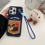 Resim Köpek Kovboy Kart Tutucu + El Kayışı Telefon Kılıfı Apple Phone 16 15 14 13 Pro Promax için Uygun 