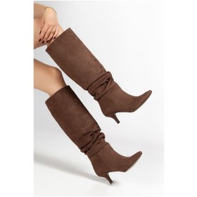 Resim Sr-2001 Kahverengi Süet Topuklu Günlük Bayan Çizme Kahve 