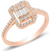 Resim İpek Silver 925 Ayar Gümüş Baget Taşlı Kadın Yüzük Rose Gold 