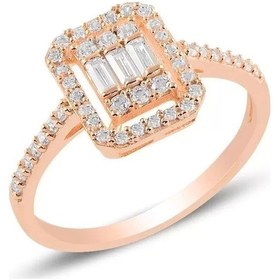 Resim İpek Silver 925 Ayar Gümüş Baget Taşlı Kadın Yüzük Rose Gold 