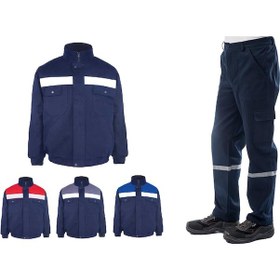 Resim Kışlık İş Takımı Çok Cepli İç Yapısı Polarlı Reflektörlü İş Montu Ve 7/7 İş Pantolonu Lacivert Renk Yüzde Yüz Pamuk 3117-2958 
