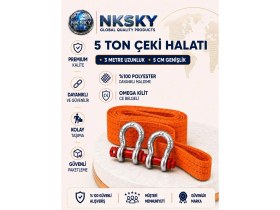 Resim Nksky Ce Belgeli 5 Ton Araç Çekme Halatı 3 Metre 5 cm Genişlik Omega Kilitli Oto Çeki Halatı 