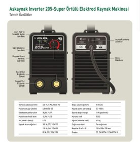 Resim Askaynak 205 Inverter Kaynak Makinası 180 A + Karona Italy Kaynak Maskesi + Starline Kaynak Eldiveni 