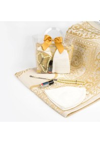 Resim Seccade + Tesbih + Takke + Esans Seti Çantalı Asetat Kutu, Gold Gold 110 x 64 