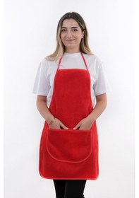 Resim Wellsoft İkili Paket Cepli Mutfak Önlüğü Sıvı Geçirmez Su Geçirmez Mutfak Önlüğü Kırmızı 