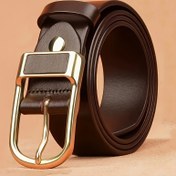 Resim Erkeklerin Altın Tonlu Alaşım Tokalı Gerçek Deri Kemer - Klasik Retro Tasarım, Siyah, İş ve Günlük Giyim için Mükemmel, Günlük İşe Giderken, İş ve Günlük Giyim için Mükemmel, Klasik Kemer Tasarımı | Dayanıklı Deri Kemer 