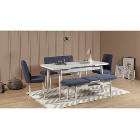 Resim Paris Banklı Yemek Masası Takımı Beyaz Lacivert 