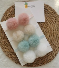 Resim Kız Bebek 4lü Peluş Ponpon Bandana Seti 