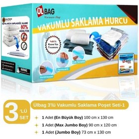 Resim 3' Lü Jumbo Büyük Boylar Vakumlu Hurç Seti - Büyük Boy Yorgan, Elbise, Yatak Örtüsü Vakumlu Poşet Şeffaf 