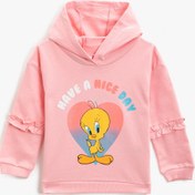 Resim Kız Bebek Pamuklu Tweety Lisanslı Baskılı Kapüşonlu Sweatshirt 