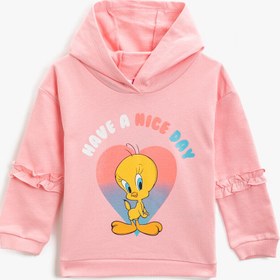 Resim Kız Bebek Pamuklu Tweety Lisanslı Baskılı Kapüşonlu Sweatshirt 