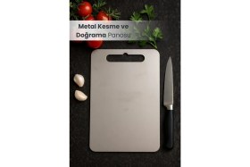 Resim Feyza Design Çift Yön Paslanmaz Çelik Doğrama ve Kesme Tahtası 25X15 cm 