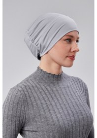 Resim Sonbaharmoda Kadın Tesettür Hazır Pratik Geçmeli Bone Lastikli Kaymaz Gri Gri 