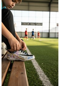 Resim Modayak Walked Flet Beyaz & Siyah Çorapsız Halı Saha Krampon Futbol Ayakkabısı Beyaz 