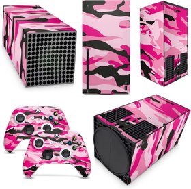 Resim GNG Pink Camo Skins Xbox Serisi X Konsol Çıkartması Vinal Çıkartma + 2 Kumanda Seti ile Uyumlu 