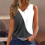 Resim Kadınlar için Şık V Yaka Kolsuz Tank Top - İki Renkli Blok Desenli, Tüm Yüzeyde Dijital Baskılı, Nefes Alabilen Orta Esneklikte Kumaş, Normal Fit H-Silüet Yazlık ve Gündelik & Şık Giyim, Dayanıklı Yapı, Çok Yönlü Kullanım, Hafif Kumaş, Trend Kadın Atletleri 