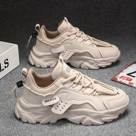 Resim Erkek Modası Bej Sneaker'lar - Kaymaz Kauçuk Tabanlı, Hafif ve Nefes Alabilen Dış Mekan Aktiviteleri, Spor ve Fitness Eğitimi İçin Şık Bağcıklı Rahat Ayakkabılar | Bağcıklı Spor Ayakkabılar | Kauçuk Taban 