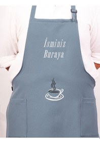 Resim Mutfak Önlüğü Kişiye Ve İsme Özel Nakışlı Mutfak Önlüğü Fincan 02 Farklı Renkler Mavi 