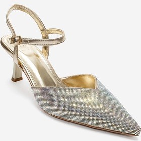 Resim Luvishoes Nıvora Altın Taşlı Kadın İnce Topuklu Abiye Ayakkabı 