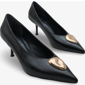 Resim Kadın Sivri Burun Gold Tokalı Günlük Topuklu Stiletto Peris Siyah 