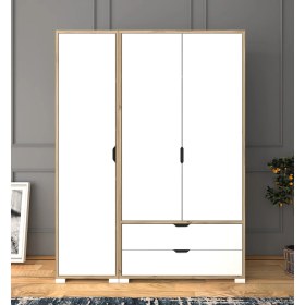 Resim Midoser Mat Beyaz - Keçe (Açık Ceviz) 3 Kapılı 2 Çekmeceli Elbise Dolabı - Gardırop 