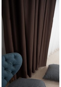 Resim Blackout Işık Geçirmez Karartma Kalın Fon Perde Salon Yatak Odası Çocuk Odası Koyu Kahverengi 