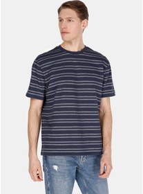 Resim Colin's Colins Comfort Fit Yuvarlak Yaka Çizgili Erkek Lacivert Kısa Kol Tişört Cl1073624 Q1.v1 Nav Lacivert 