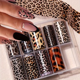 Resim 10 Rulo/Kutu Leopar Desenli Tırnak Transferi Folyo Sanat Stickerları Leopar Yılan Desenli Tırnak Transfer Kağıdı Süslemeleri Tırnak Sanatı Lazer Yıldız Gökyüzü Kağıdı Tırnak Sanatı Aksesuarları Kadınlar için Tırnak Sanatı Süslemeleri 