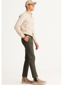 Resim AC&Co / Altınyıldız Classics Erkek Yesıl Slim Fit Dar Kesim Pamuklu Esnek Rahat Armürlü Pantolon Yeşil 