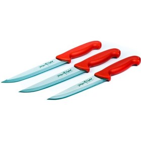Resim Yatağan Zeybek Yaren Et Mutfak Bıçağı 3 Bıçaklı Mutfak Seti Kırmızı 