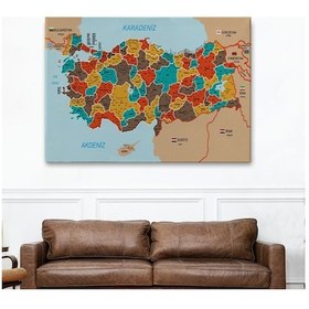 Resim Es10 Türkiye Haritası Kanvas Tablo İl ve İlçeli Ayrıntılı Eğitici Komşulu Tablo 3010 (95 x 165) 