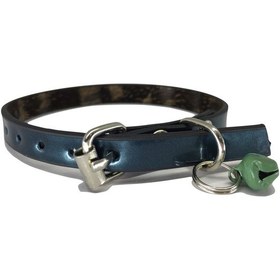 Resim Petrol Yeşili Parlak Rugan Derili 1 CM Zilli Kedi Tasması 